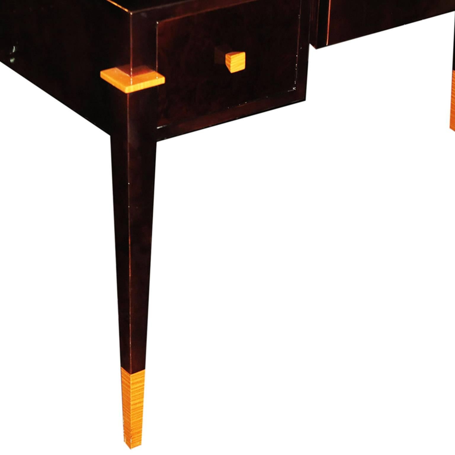 Art Deco Walnut Burl Desk with Ostrich Leather Top 2
