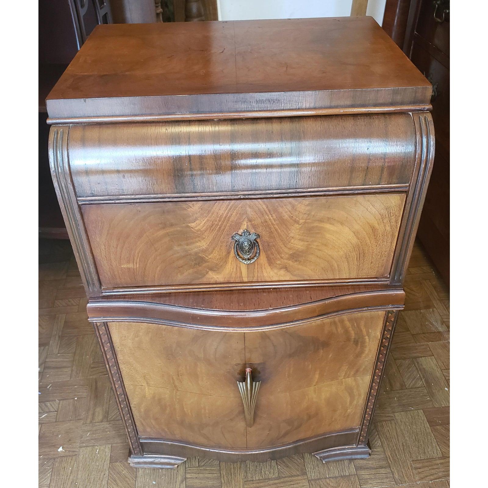 Art Deco Walnut Burl Waterfall Nightstand 4