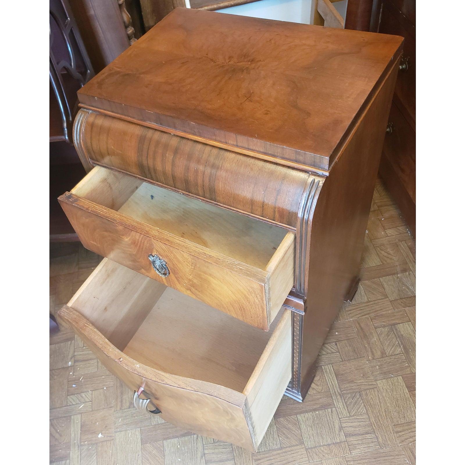 Art Deco Walnut Burl Waterfall Nightstand In Good Condition In Germantown, MD