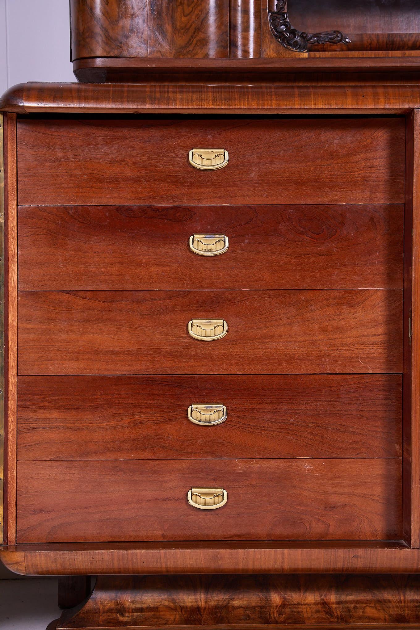 Art Deco Walnut Burl Wood Sideboard or Bar Cabinet For Sale 2