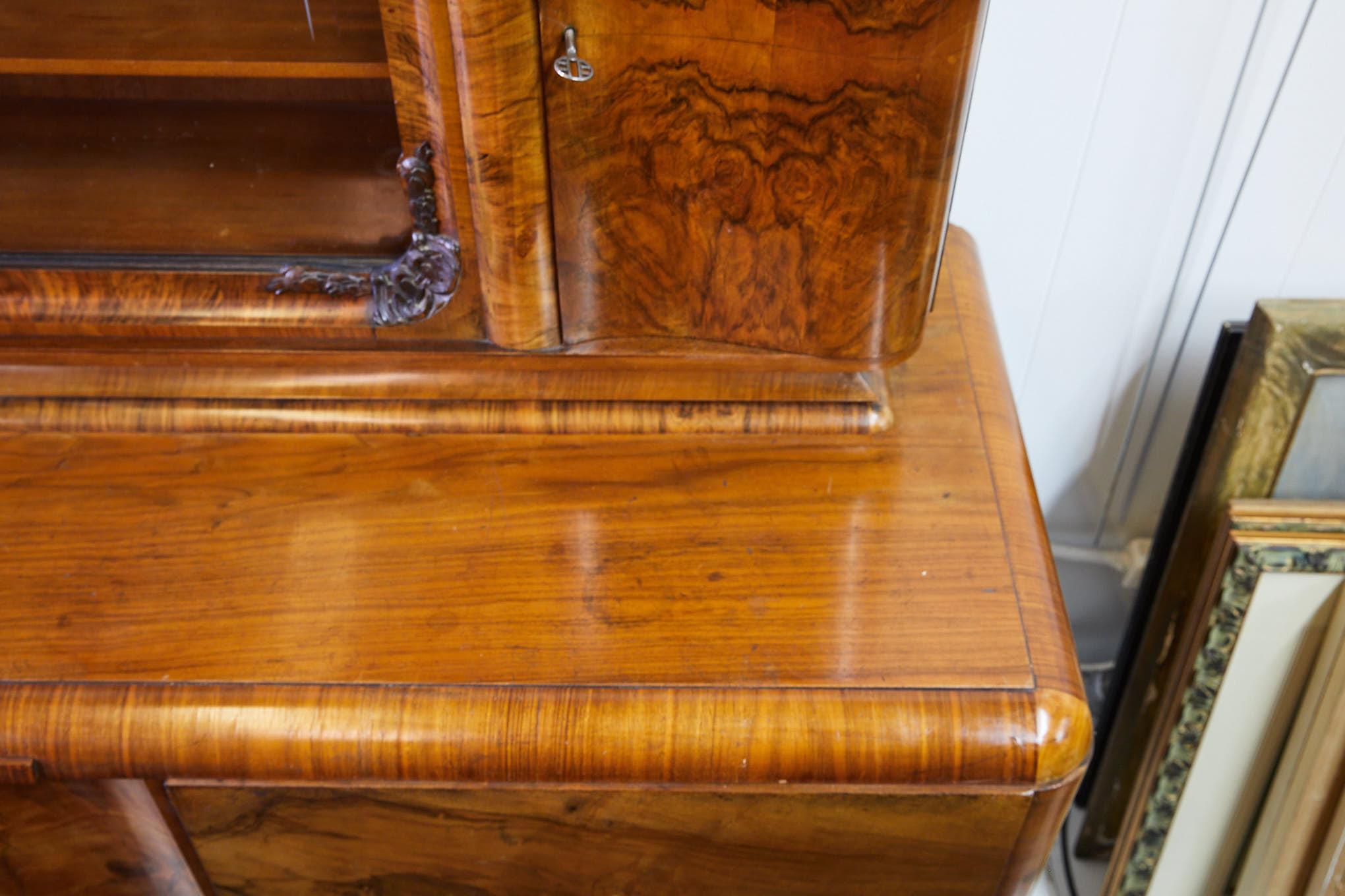 German Art Deco Walnut Burl Wood Sideboard or Bar Cabinet