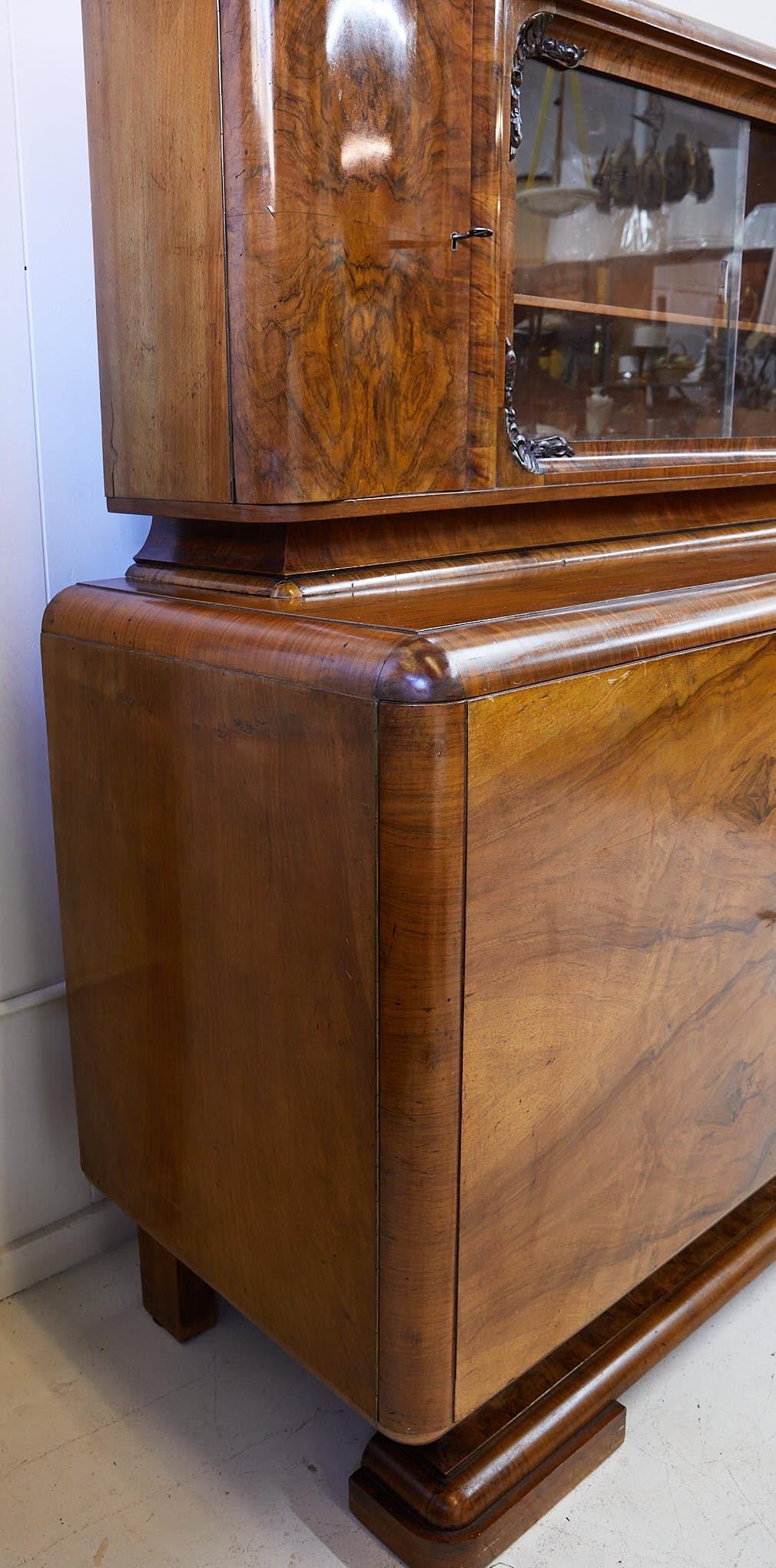 Marble Art Deco Walnut Burl Wood Sideboard or Bar Cabinet For Sale