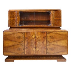 Art Deco Walnut Burl Wood Sideboard or Bar Cabinet