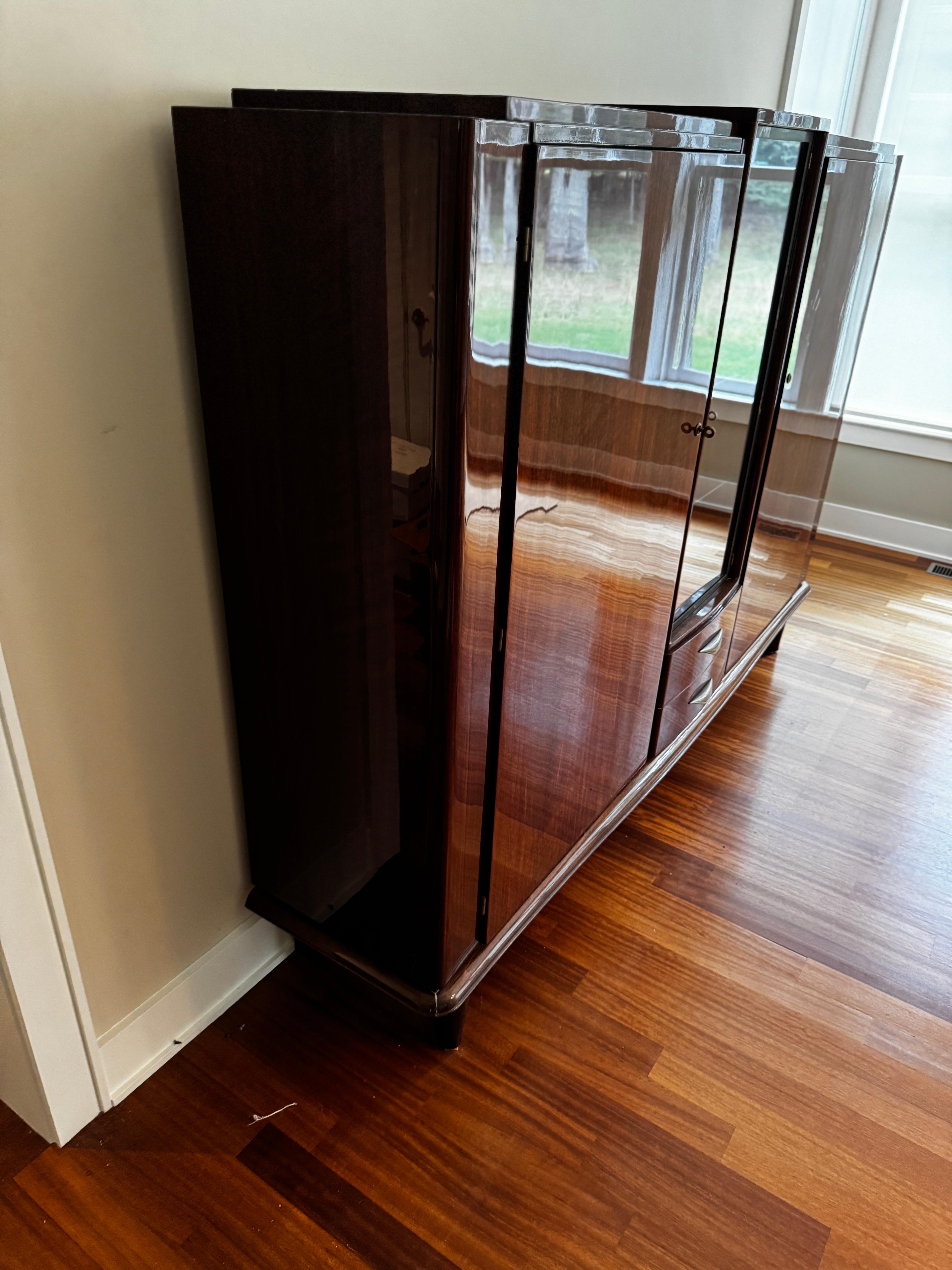 Brass Art Deco Walnut Cabinet, 1920s For Sale