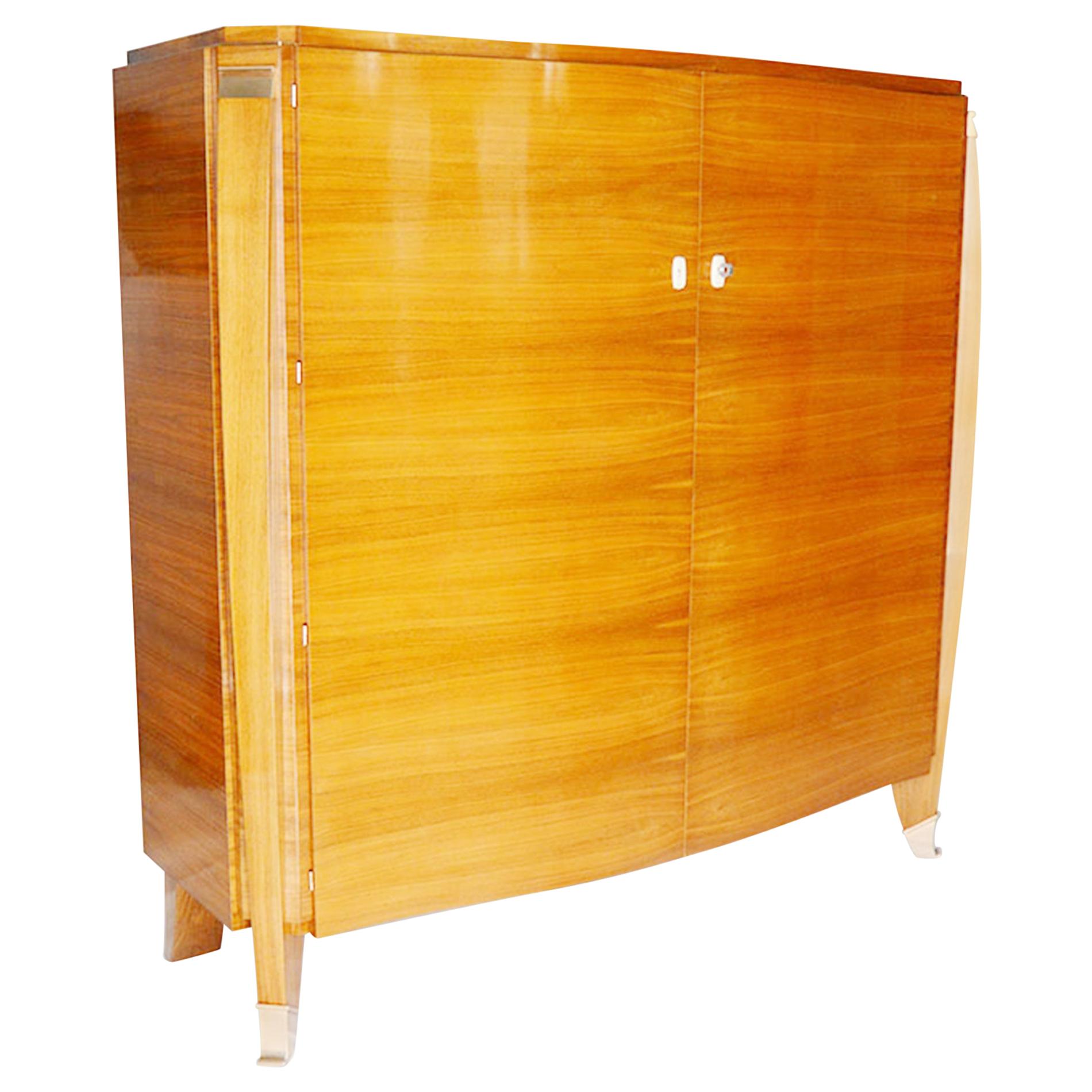 Art Deco Walnut Cabinet with Bronze Applications by Maurice Rinck, 1930s, France For Sale
