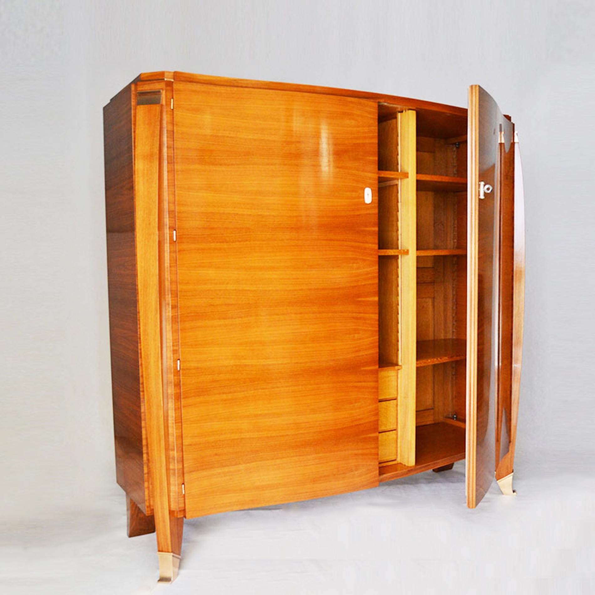 Mid-Century Modern Art Deco Walnut Cabinet with Bronze Applications by Maurice Rinck, 1930s, France For Sale