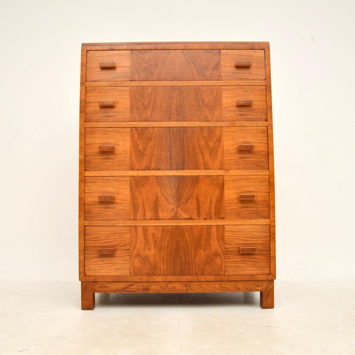 Mid-Century Modern Art Deco Walnut Chest of Drawers by Heal’s For Sale