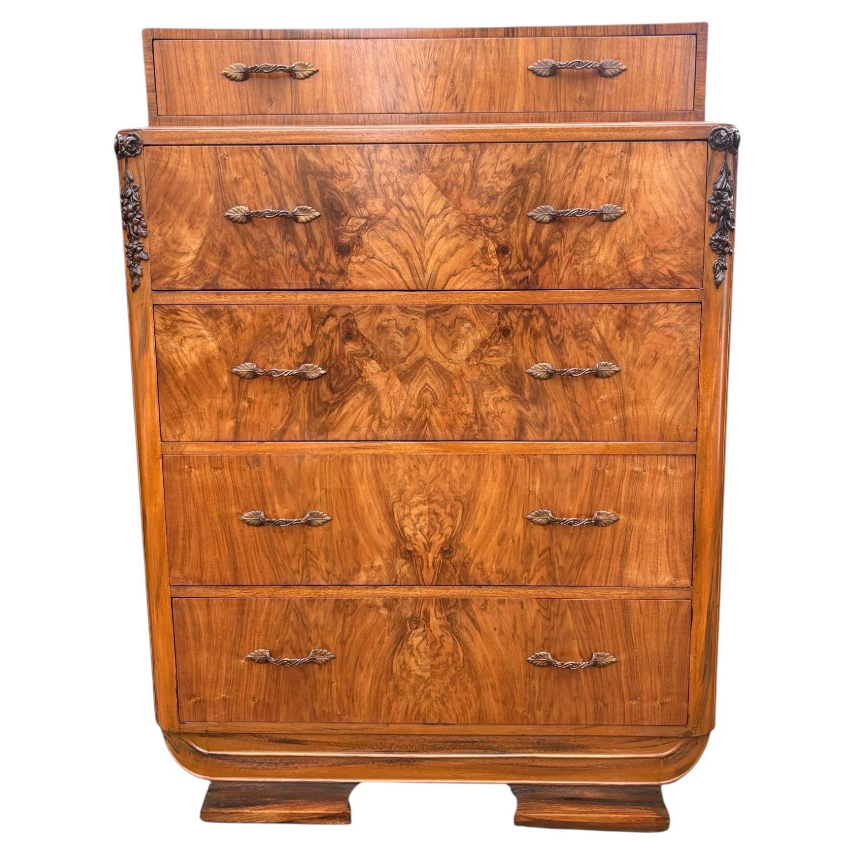 Art Deco walnut chest of drawers