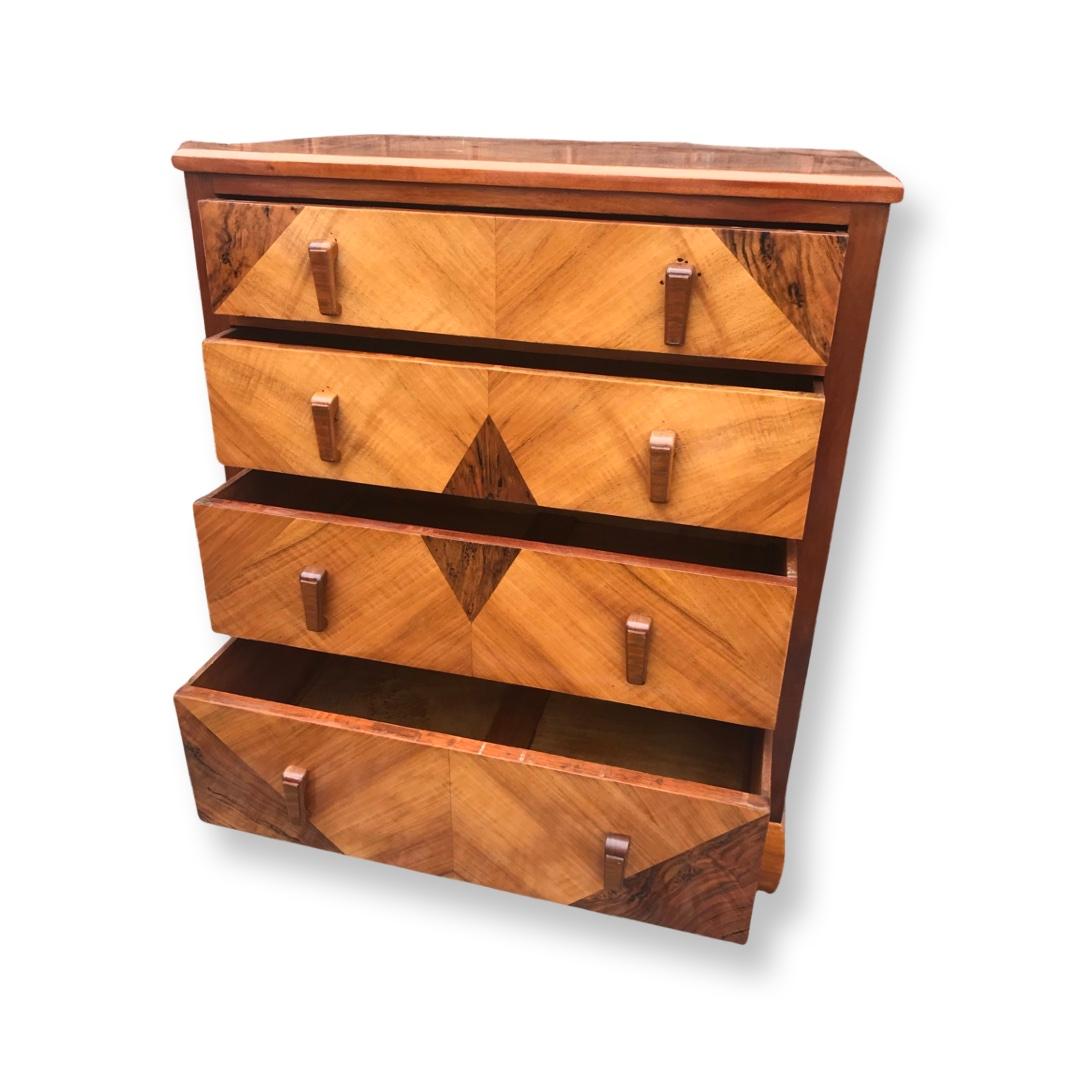 Walnut Art Deco walnut chest of drawers of Geometric pattern For Sale