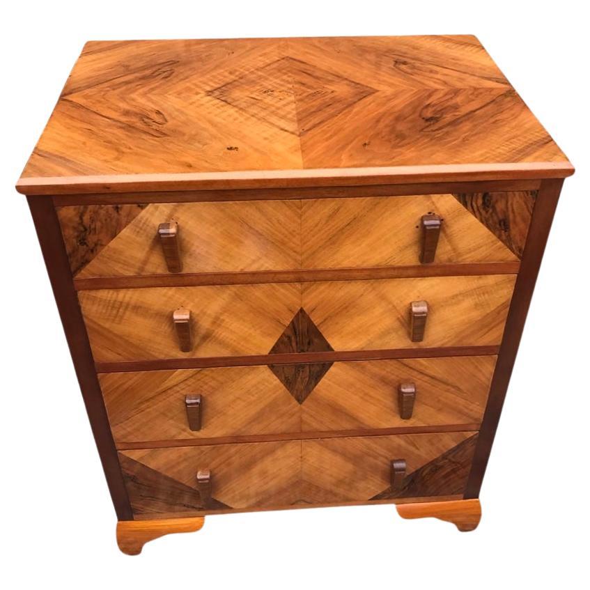 Art Deco walnut chest of drawers of Geometric pattern For Sale