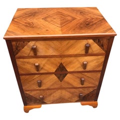 Vintage Art Deco walnut chest of drawers of Geometric pattern