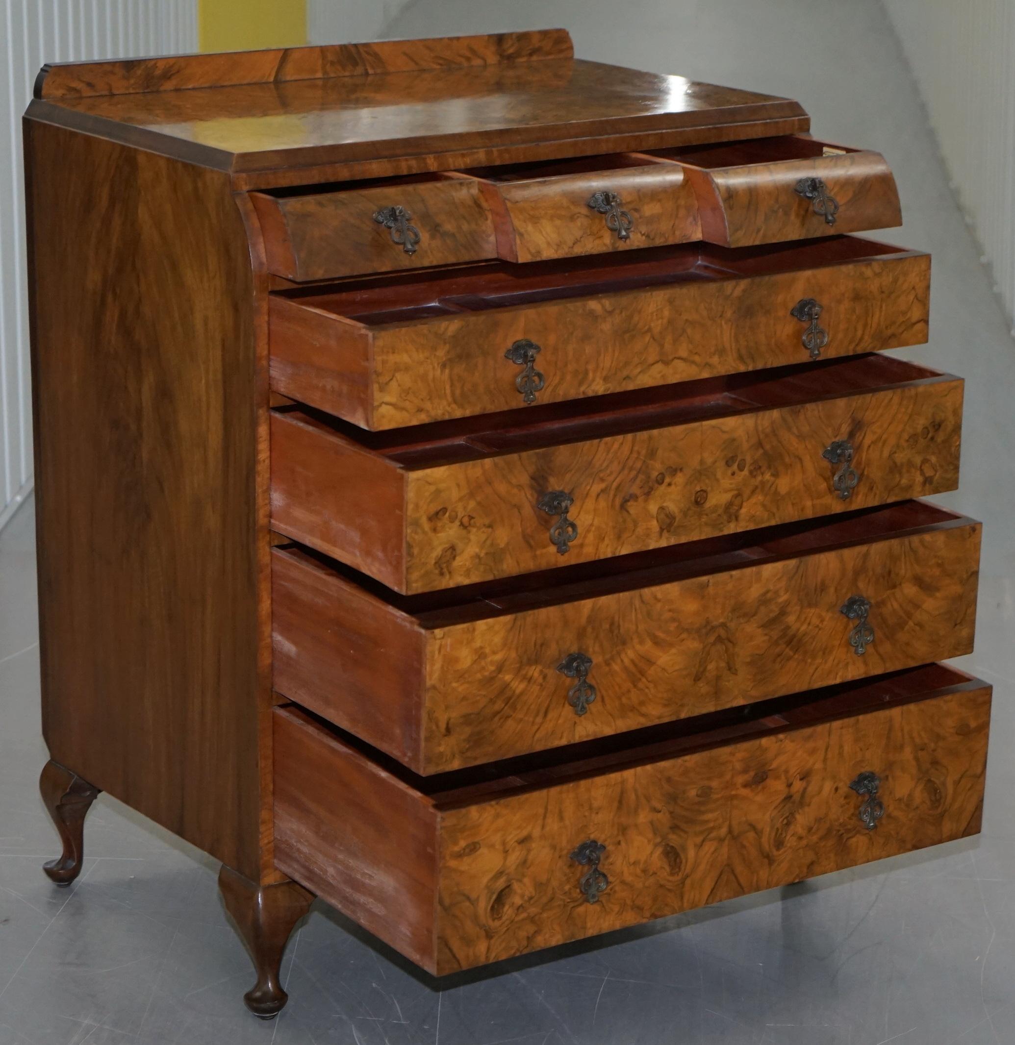 Art Deco Walnut Chest of Drawers Part of Suite Stamped Guaranteed British Made 10