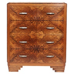 Art Deco Walnut Chest of Drawers with Marble Top