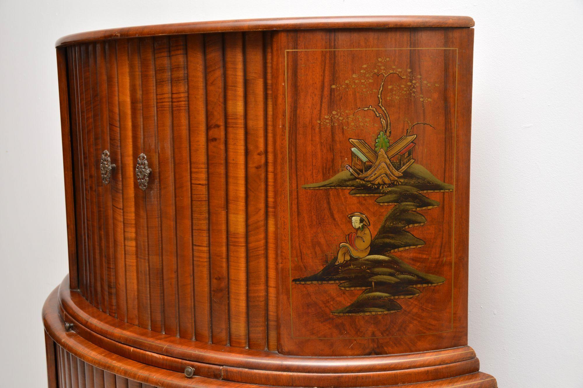 Art Deco Walnut and Chinoiserie Cocktail Cabinet 2