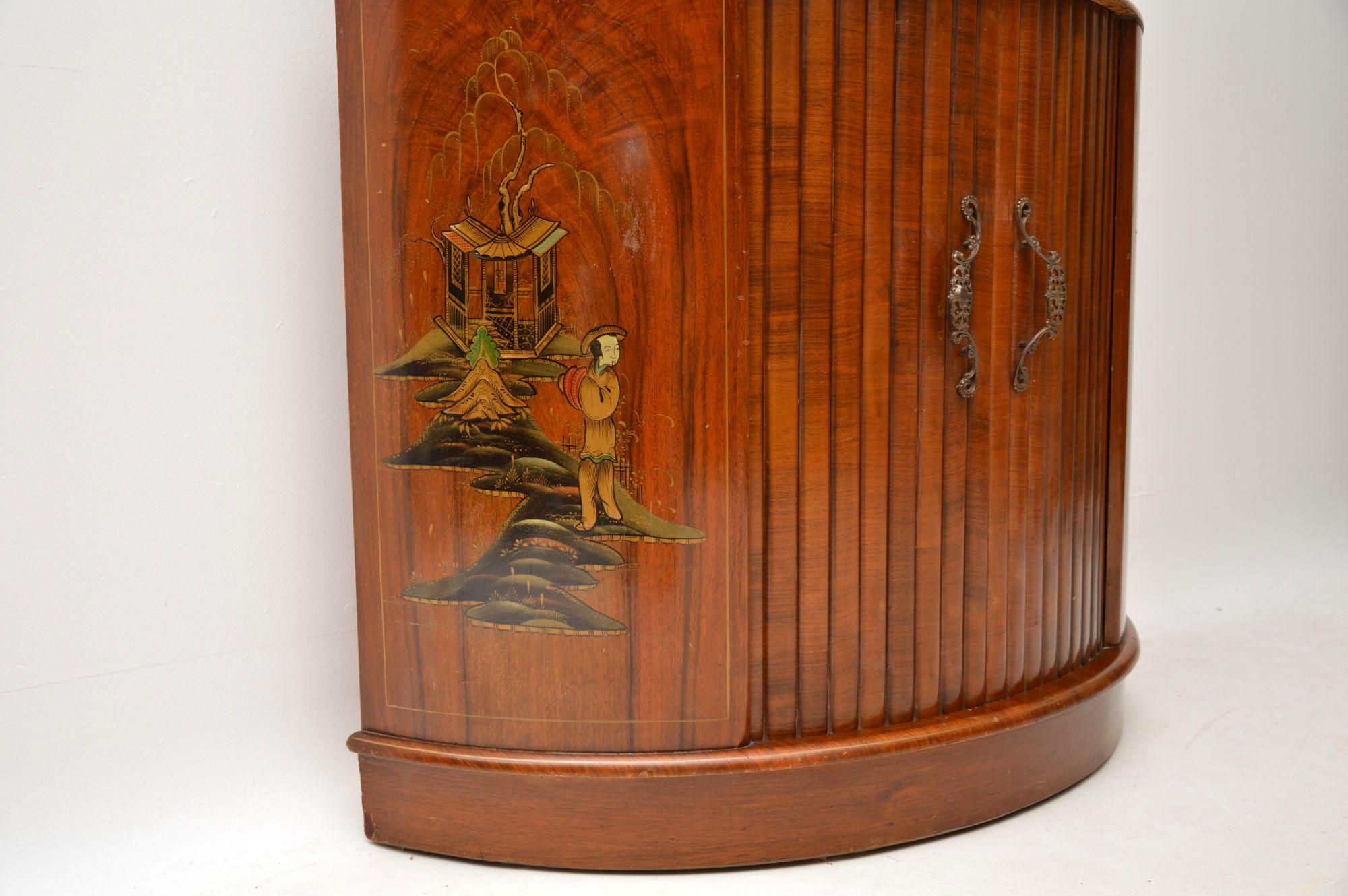 English Art Deco Walnut and Chinoiserie Cocktail Cabinet