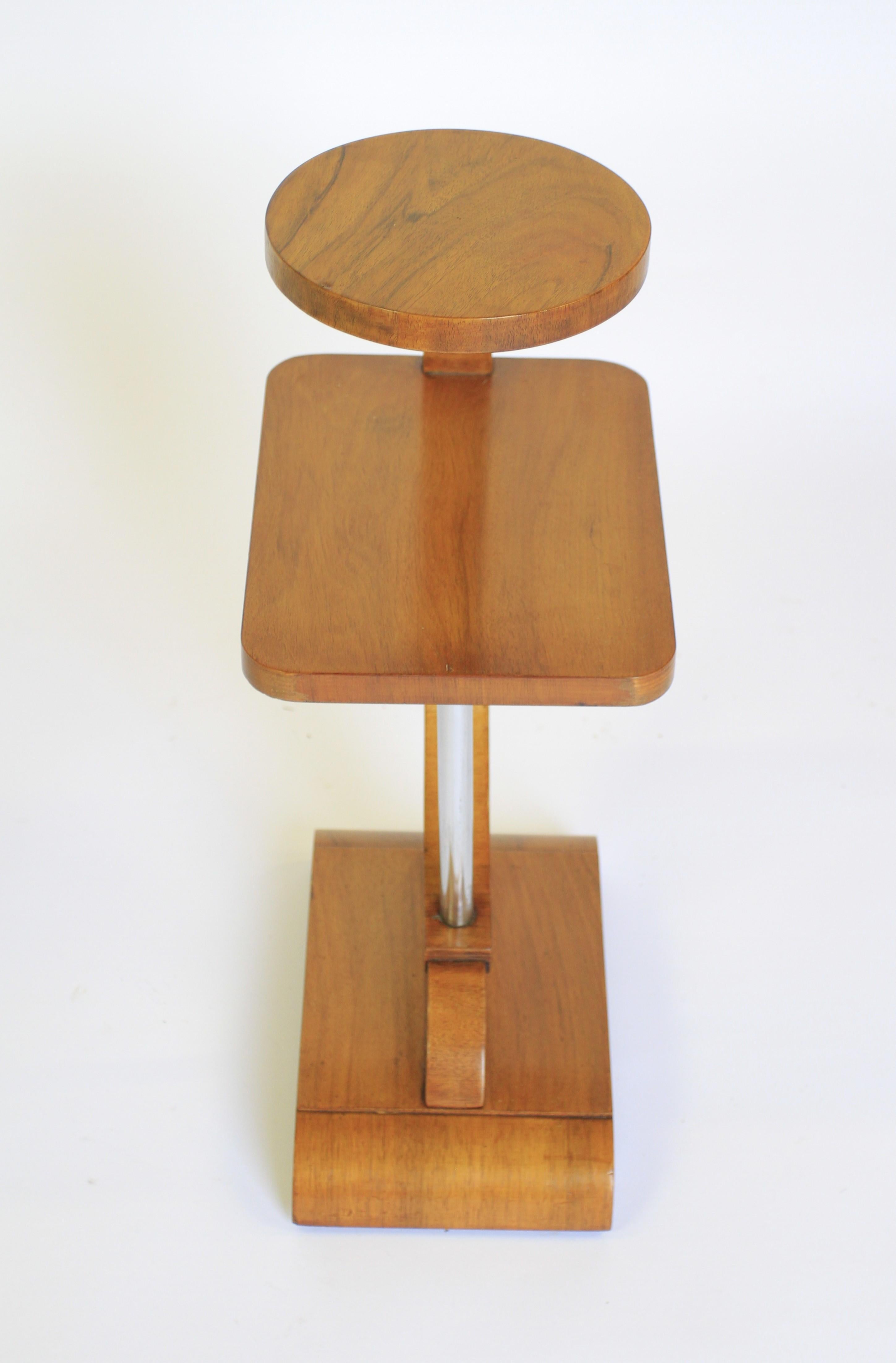British Art Deco Walnut & Chrome 2 tier Lamp Table circa 1930s For Sale