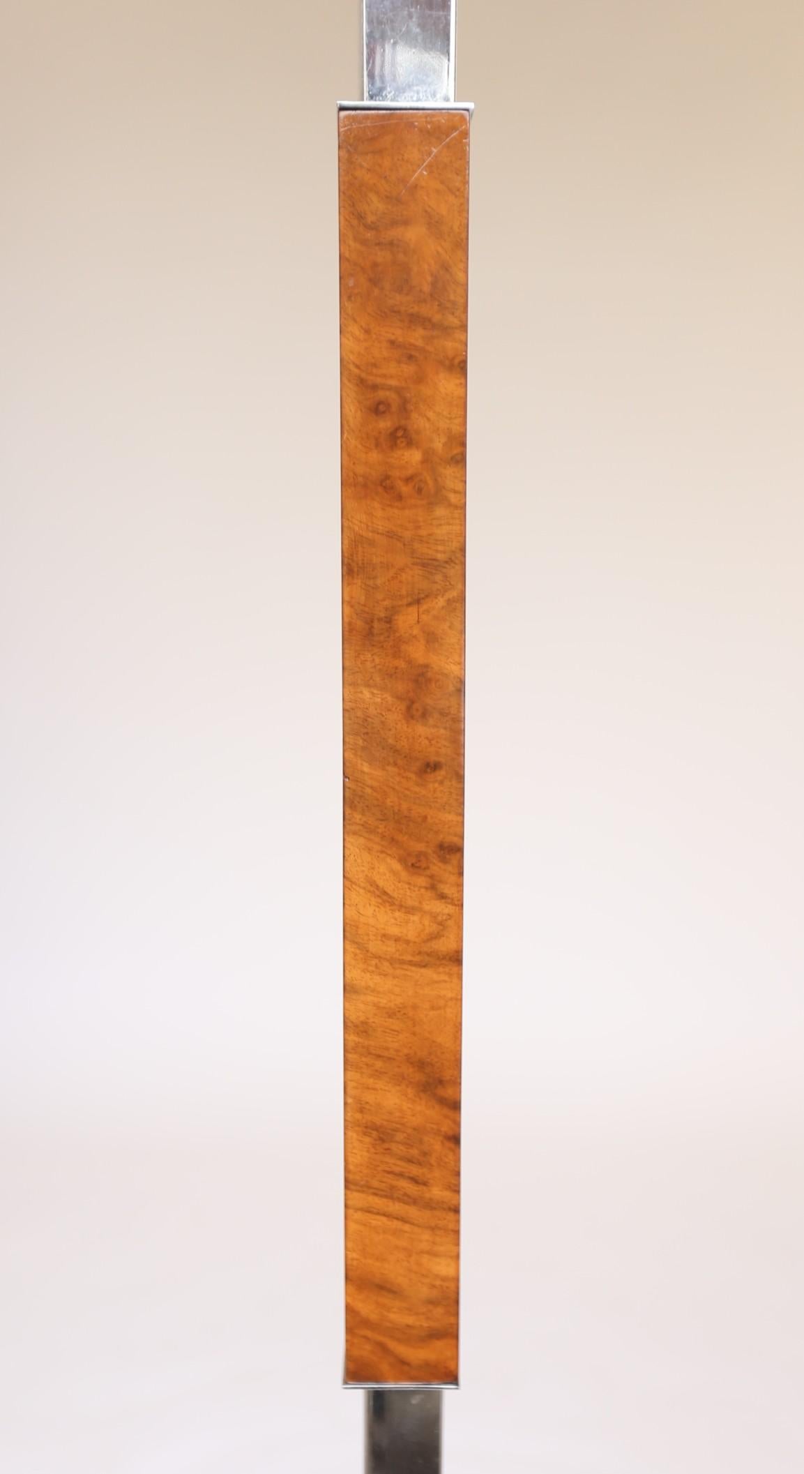 British Art Deco Walnut & Chrome Standard Lamp For Sale