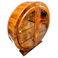 Art Deco Walnut Circular Display Cabinet, Vitrine, circa 1930s
