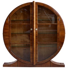 Art Deco Walnut Circular Display Cabinet, Vitrine, circa 1930s
