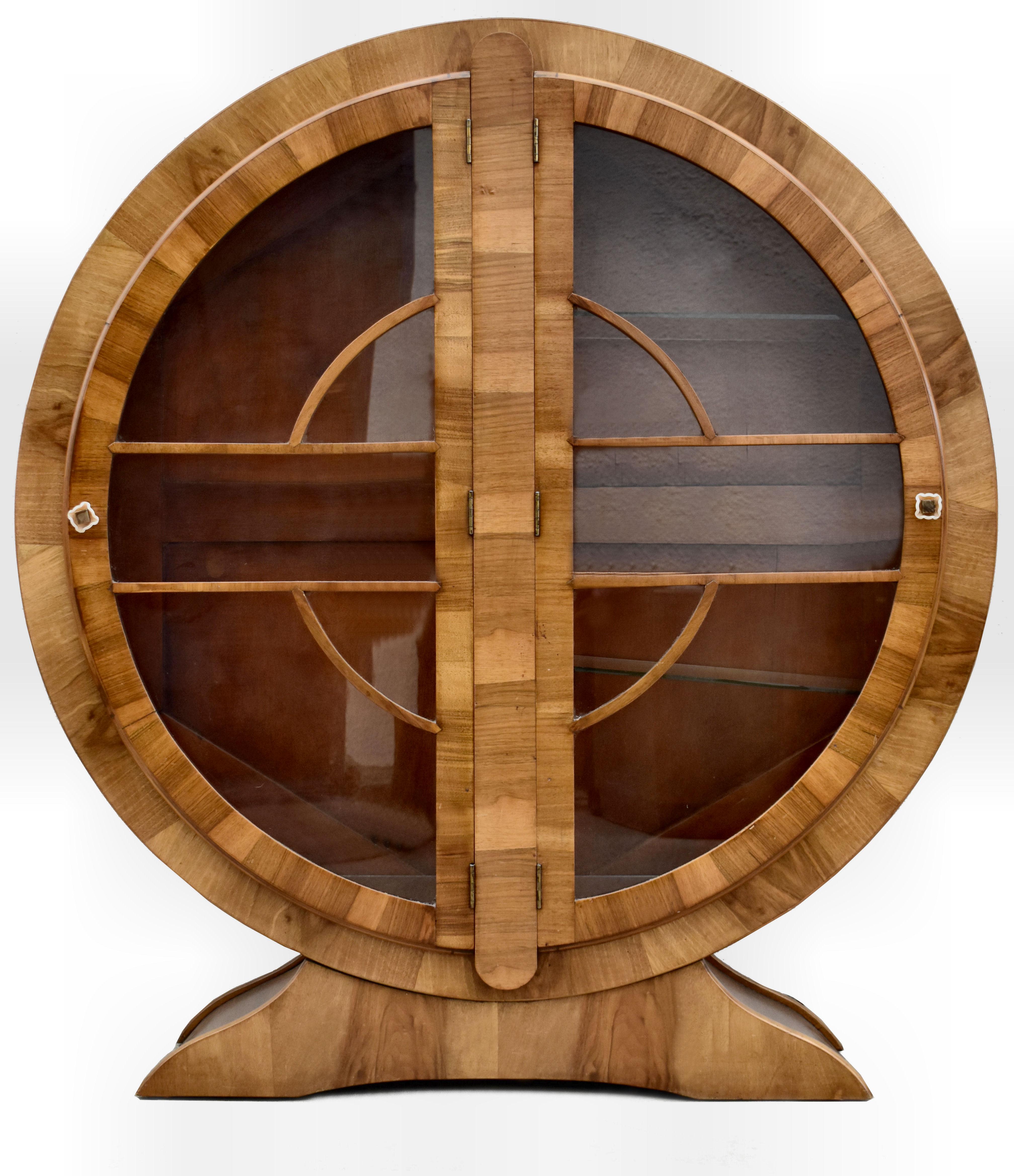 Art Deco Walnut Circular Display Cabinet, Vitrine, English, circa 1930s 4