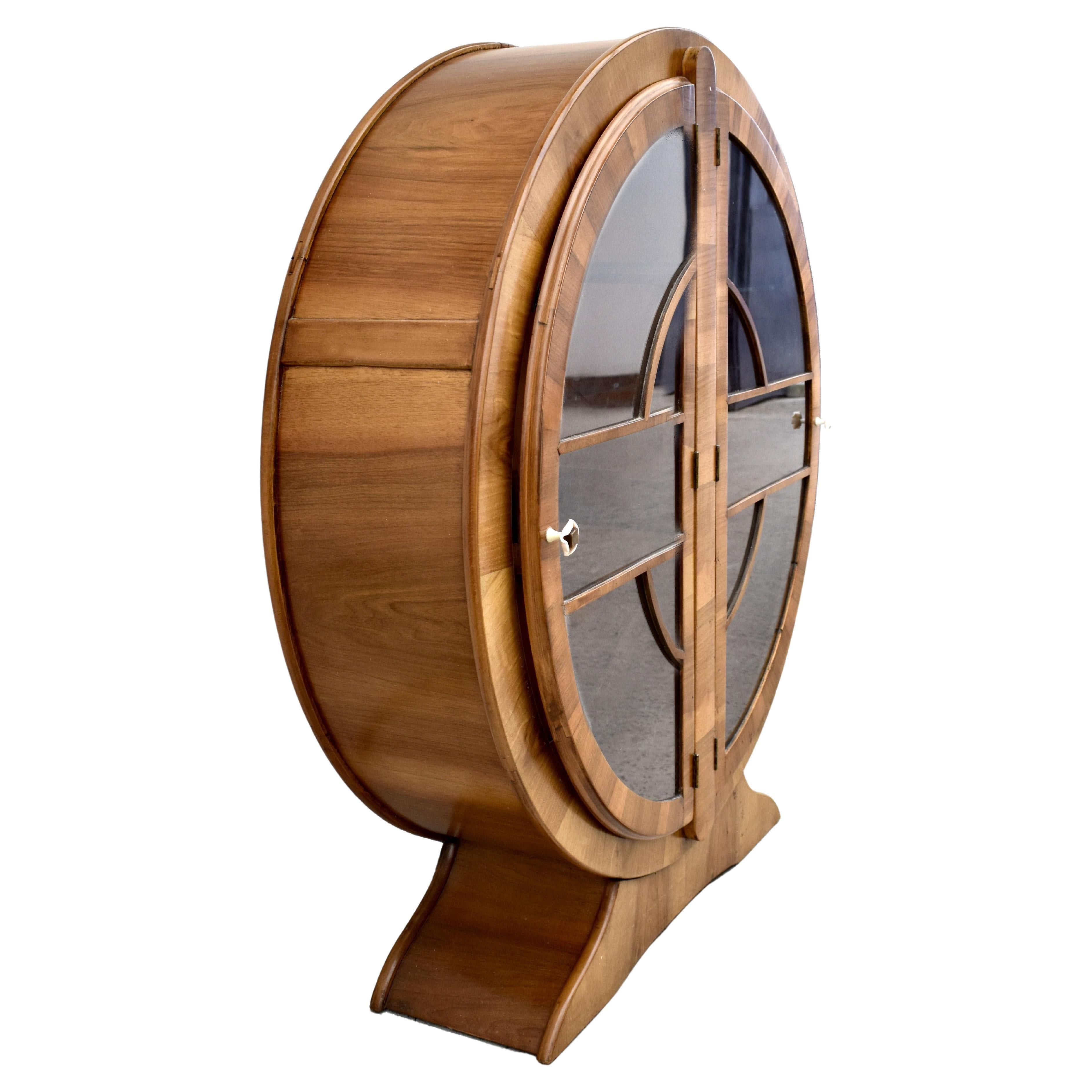 Art Deco Walnut Circular Display Cabinet, Vitrine, English, circa 1930s 2
