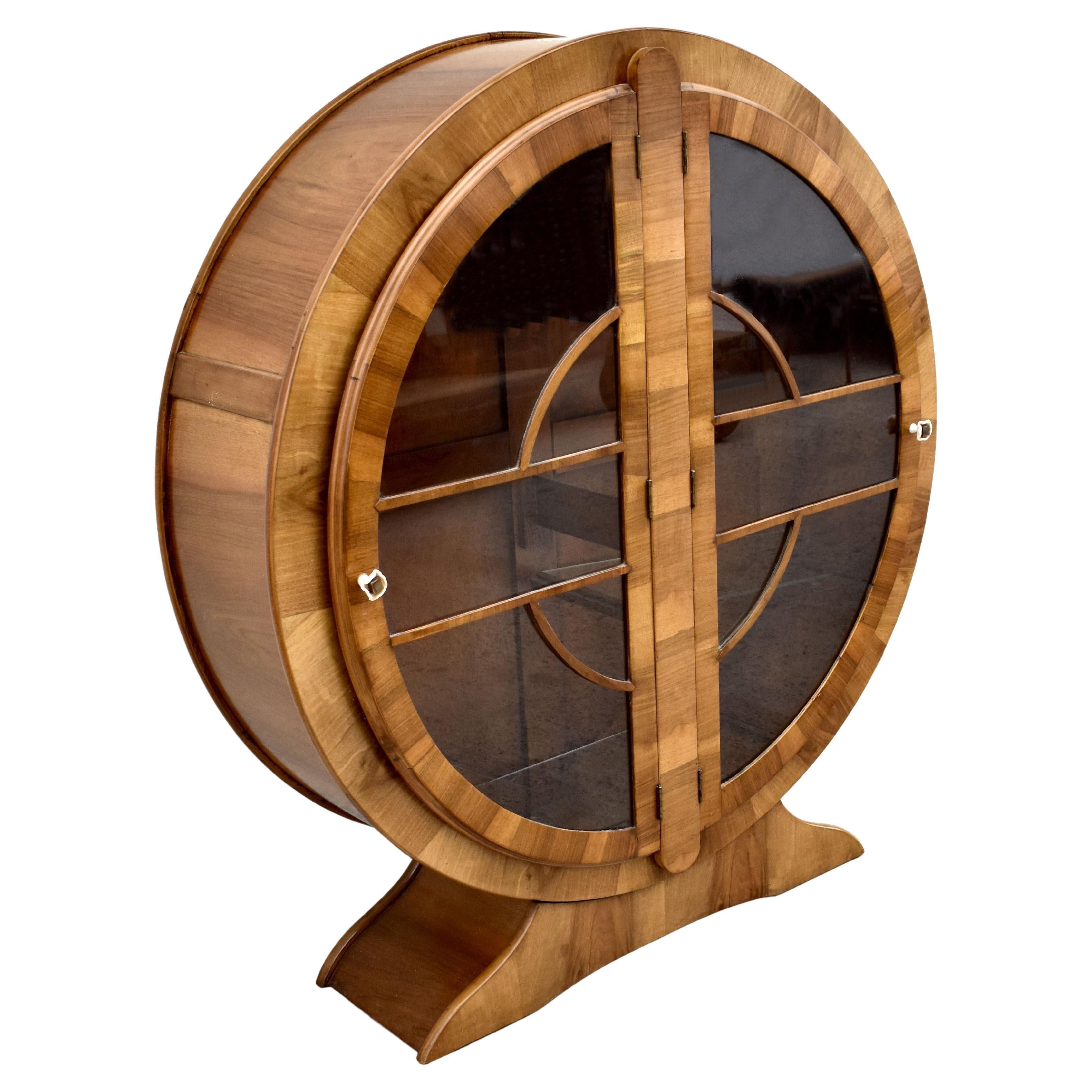 Art Deco Walnut Circular Display Cabinet, Vitrine, English, circa 1930s 3