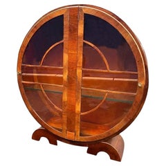 Vitrina circular Art Decó de nogal, inglesa, c1930