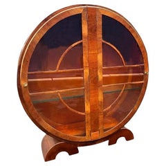 Art Deco Walnut Circular Vitrine Display Cabinet, English, c1930