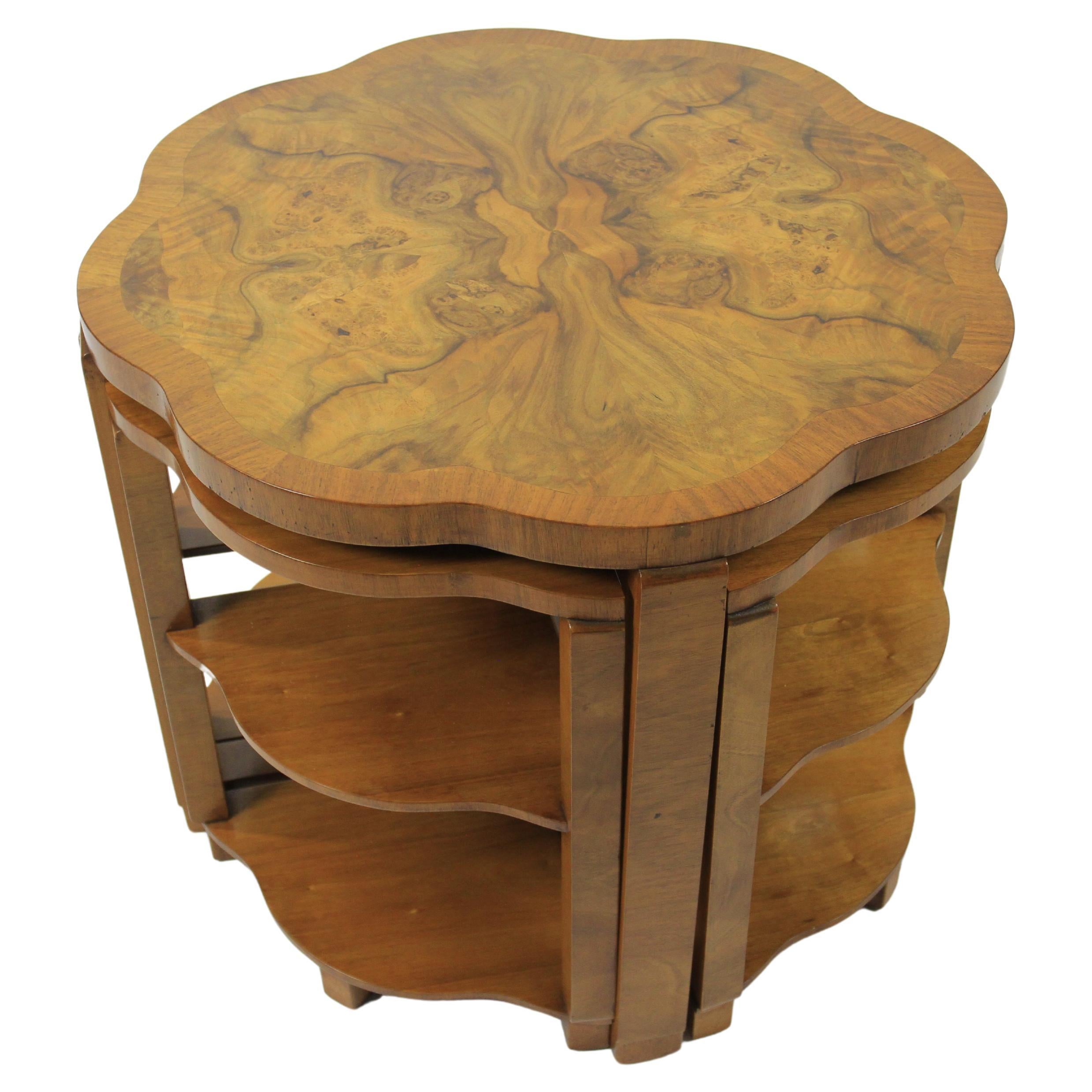 Art Deco Walnut cloud shaped Nest of 4 tables circa 1930s For Sale