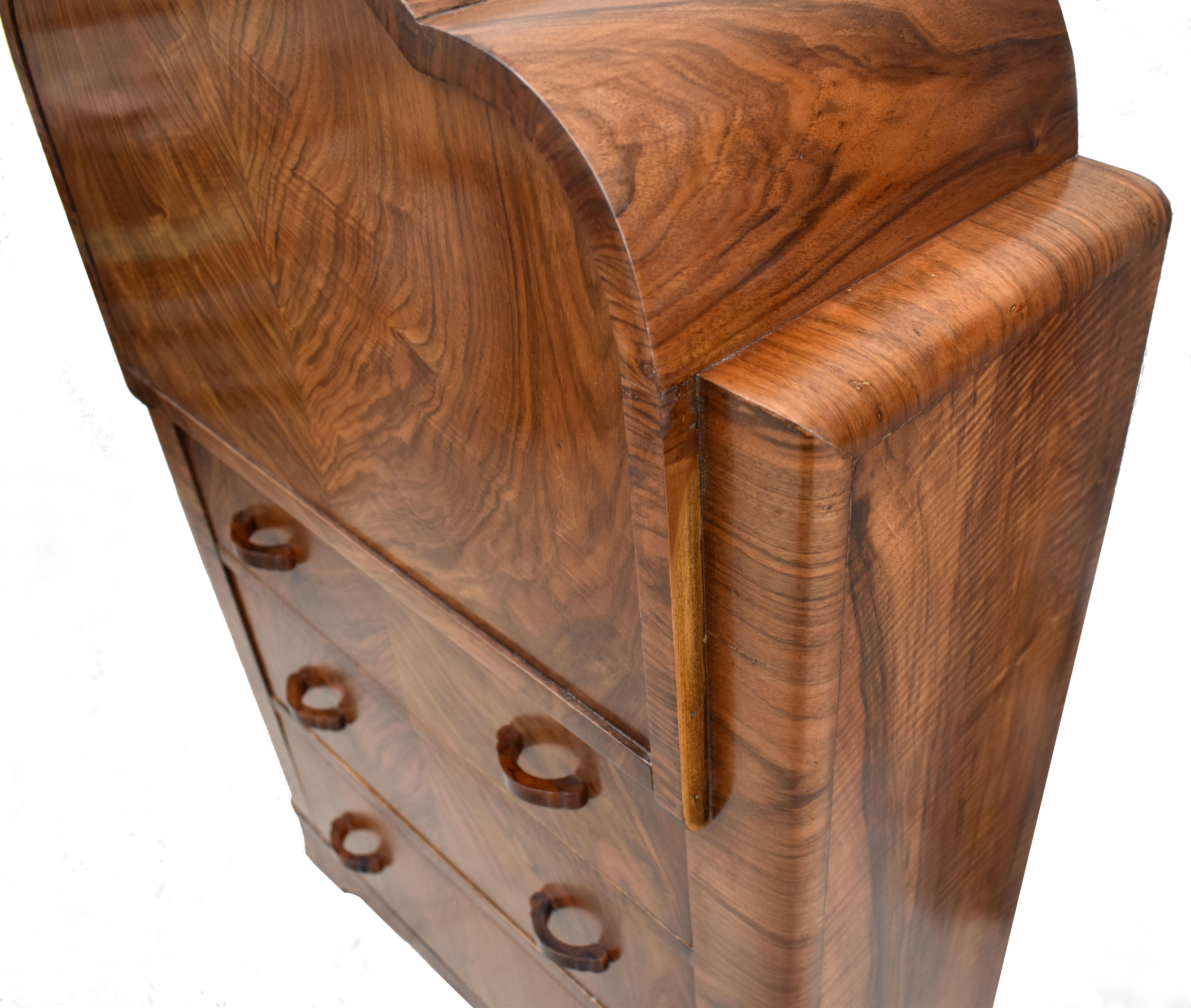 Art Deco Walnut Cloud Writing Bureau, circa 1930 1