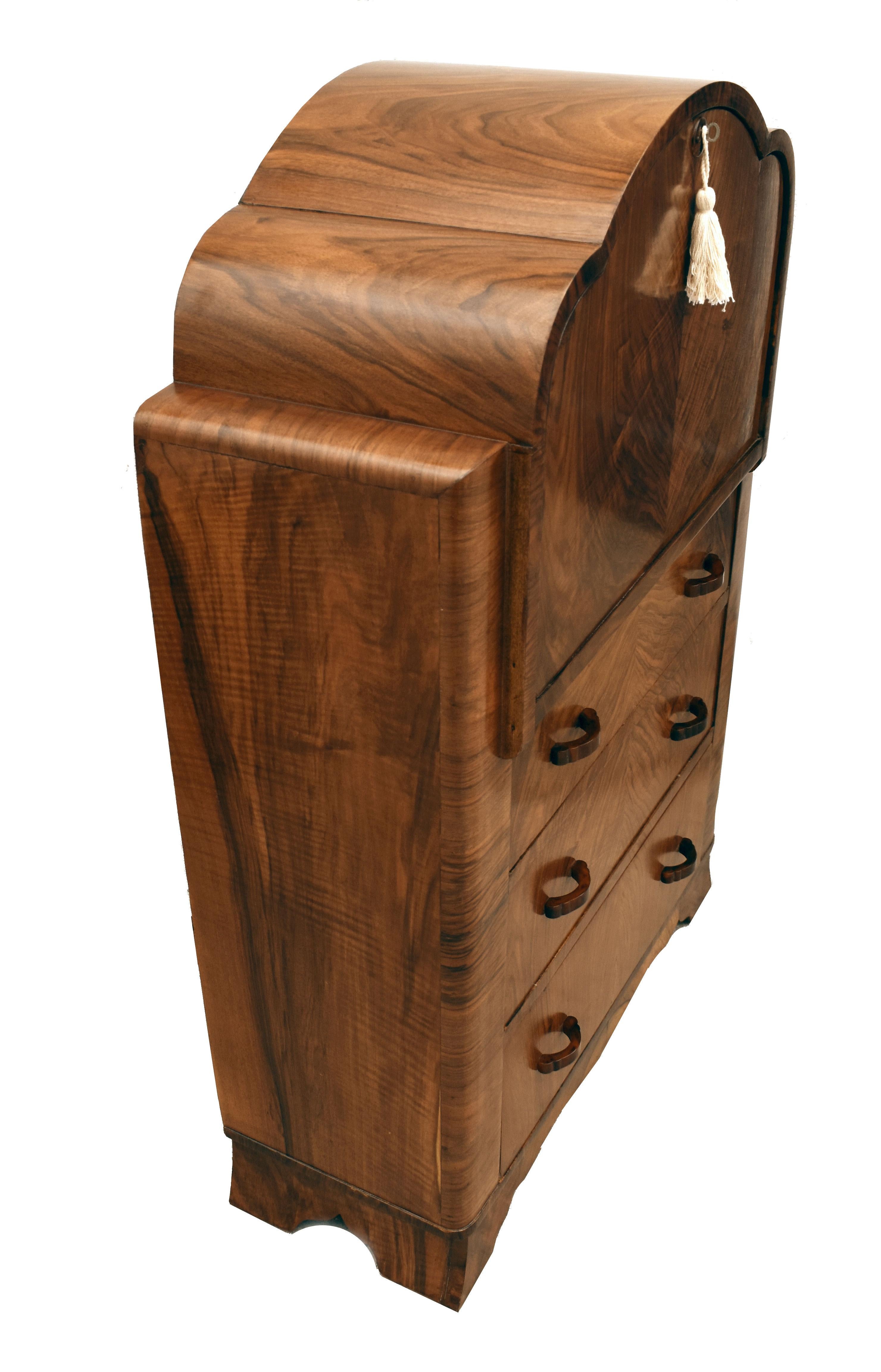 Art Deco Walnut Cloud Writing Bureau, circa 1930 In Good Condition In Devon, England