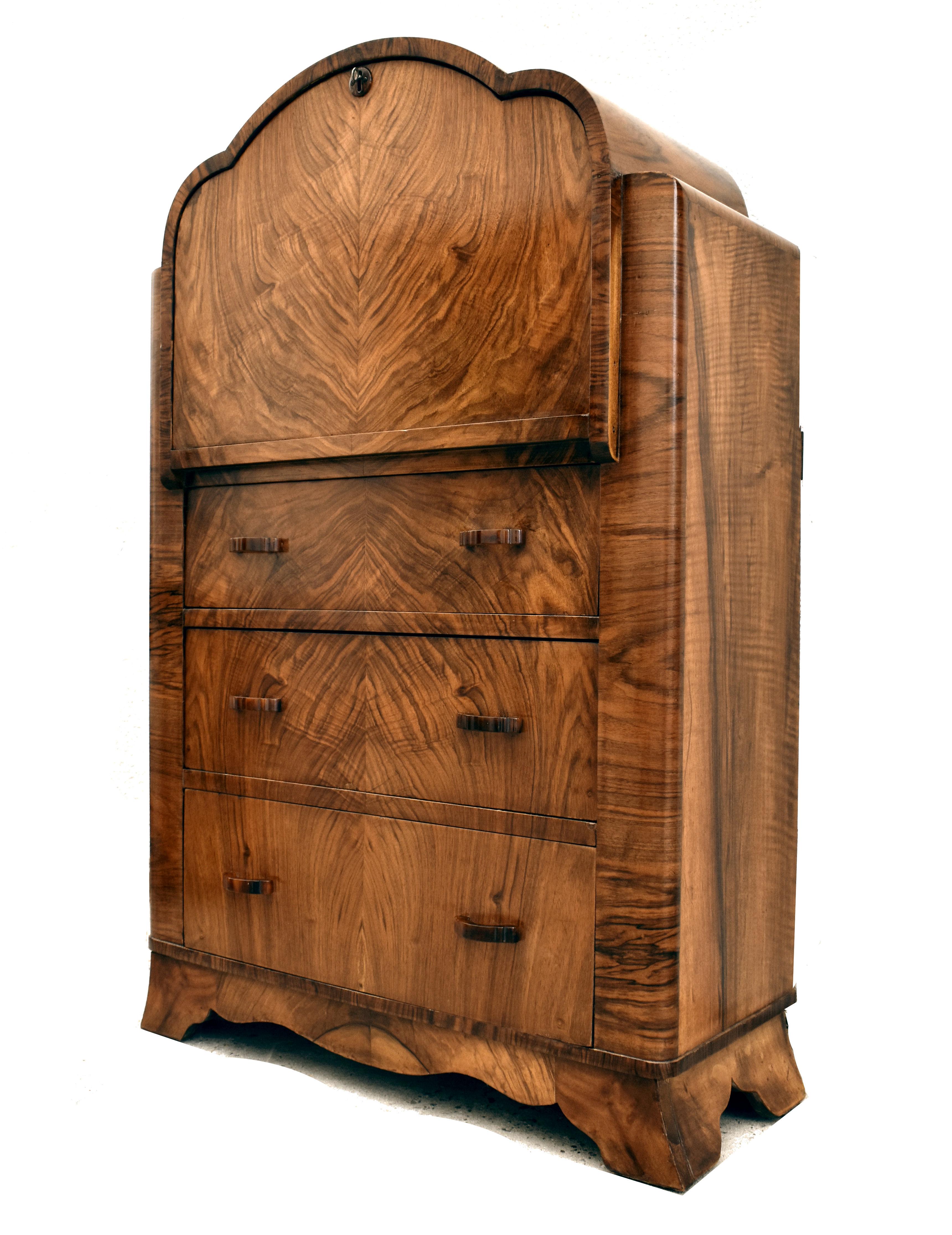 20th Century Art Deco Walnut Cloud Writing Bureau, circa 1930