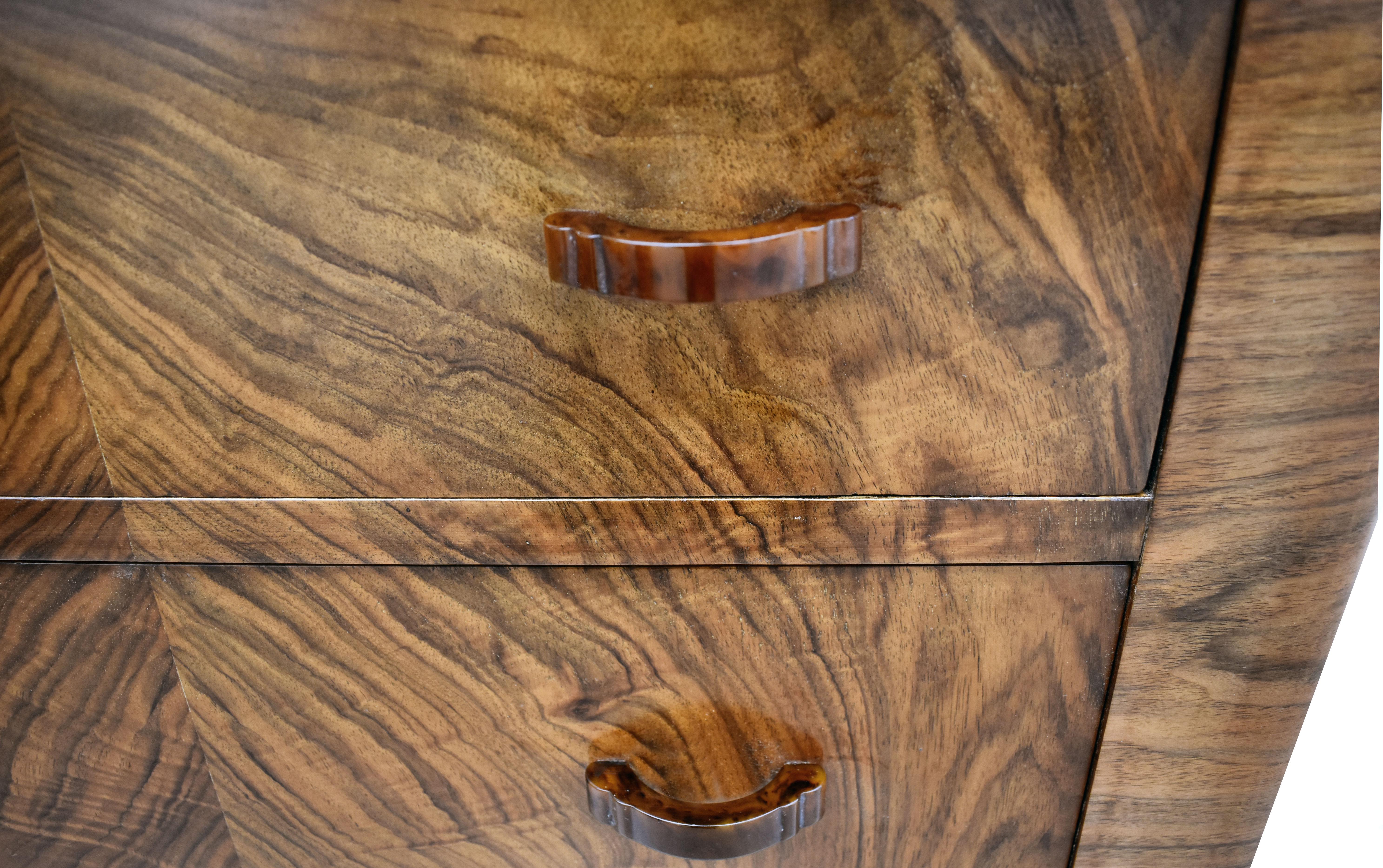 Brass Art Deco Walnut Cloud Writing Bureau, circa 1930