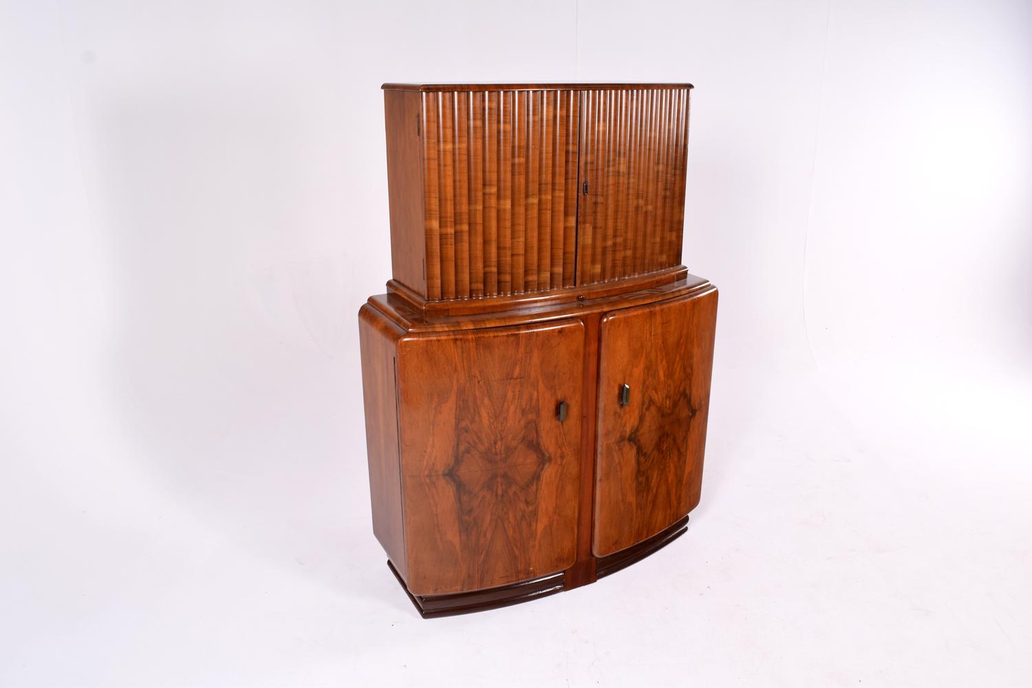 English Art Deco Walnut Cocktail Cabinet, 1930s