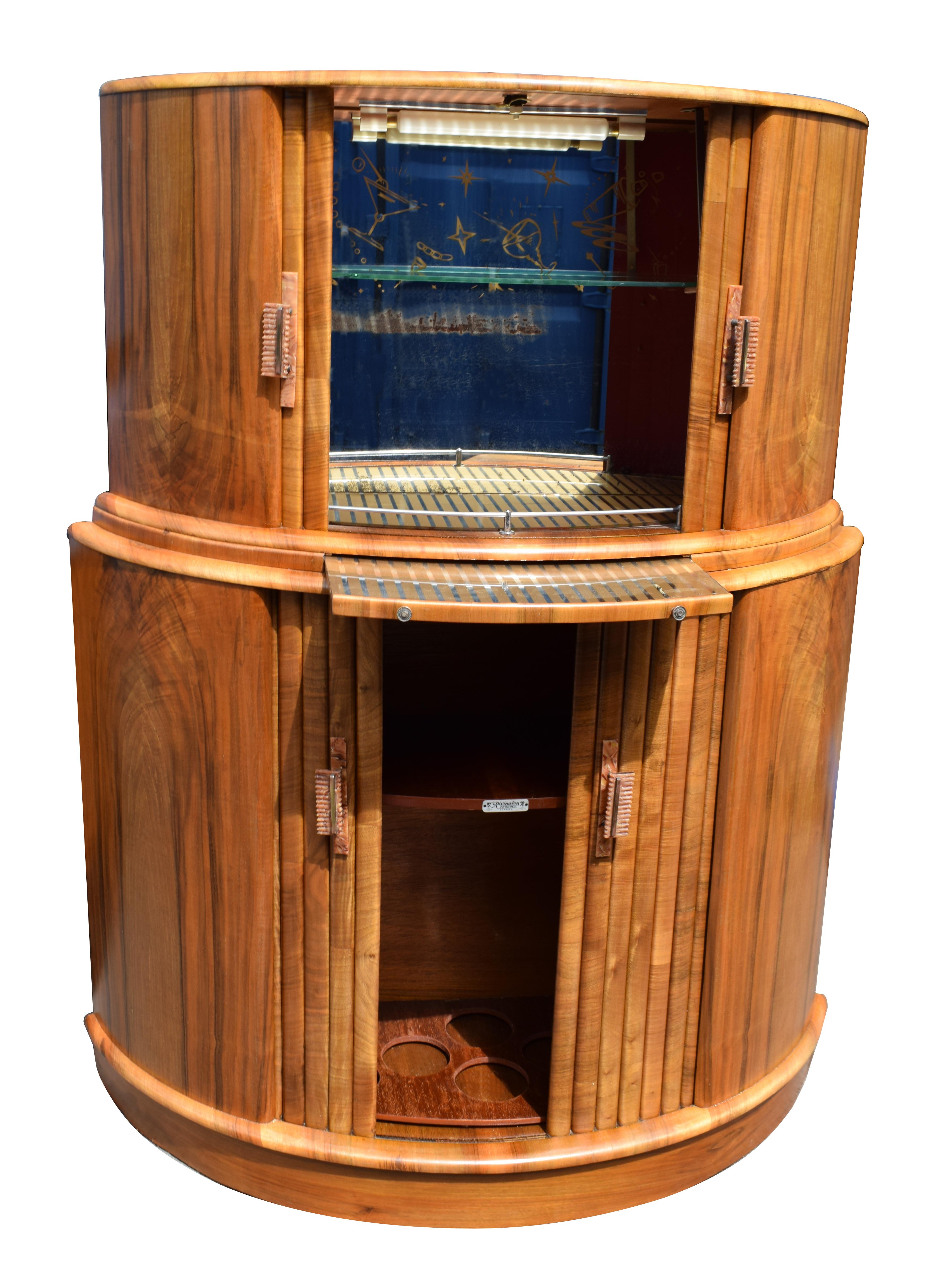 English Art Deco Walnut Cocktail Cabinet, circa 1930