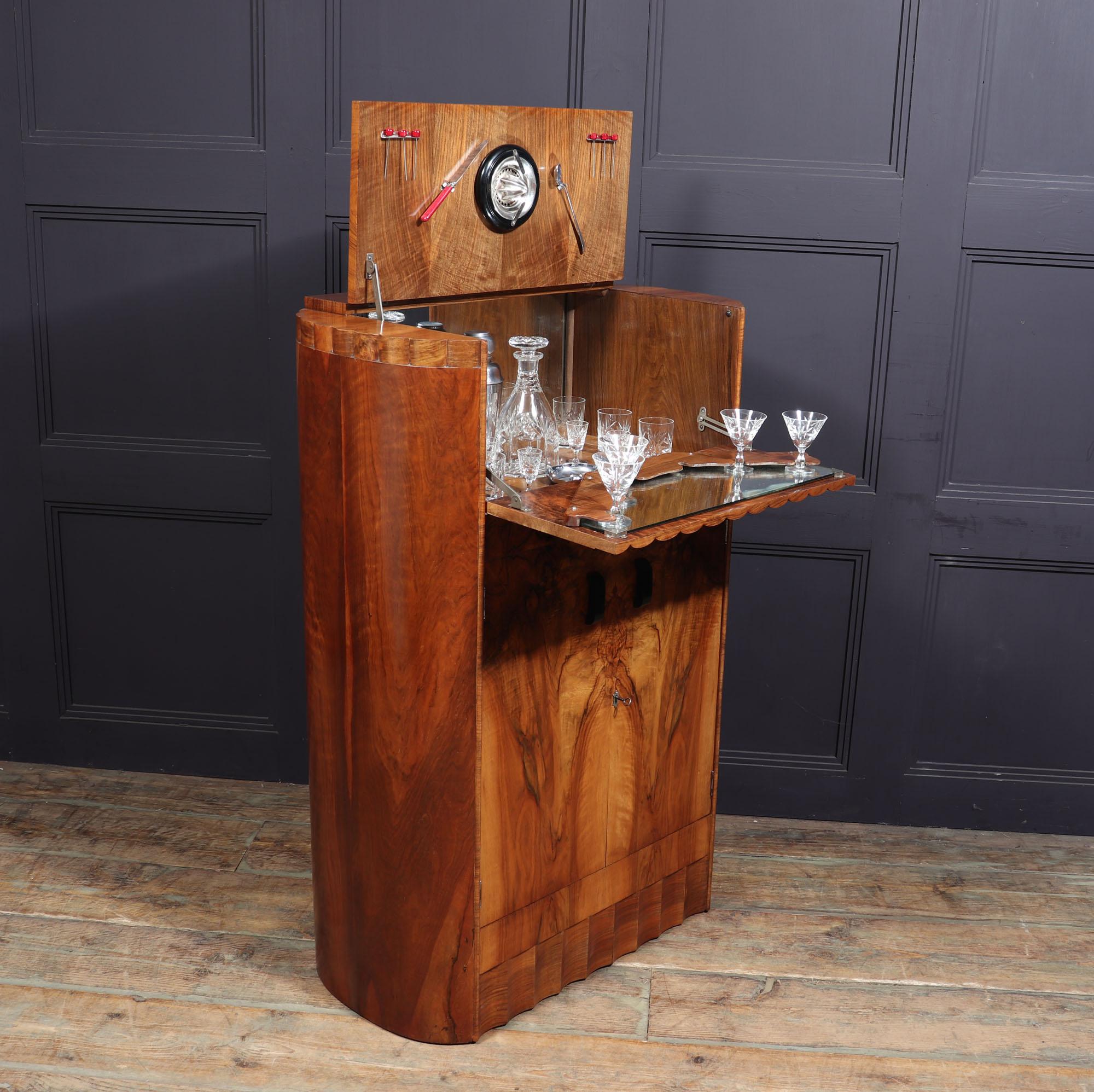 Art Deco Walnut Cocktail Cabinet 10