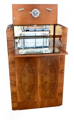 Art Deco Walnut Cocktail Dry Bar Cabinet, circa 1930s