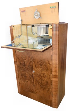 Art Deco Walnut Cocktail Dry Bar Cabinet, circa 1930s