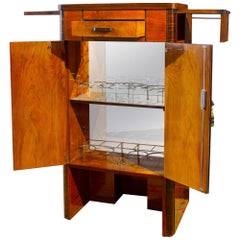 Art Deco Walnut Cocktail Dry Bar Cabinet, Italy, 1930s