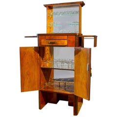 Vintage Art Deco Walnut Cocktail Dry Bar Cabinet, Italy, 1930s