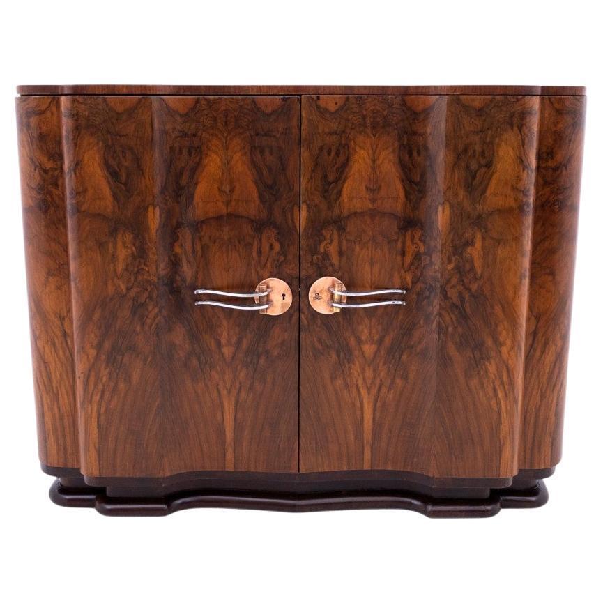 Art Deco walnut commode cabinet, Western Europe, mid-20th century.