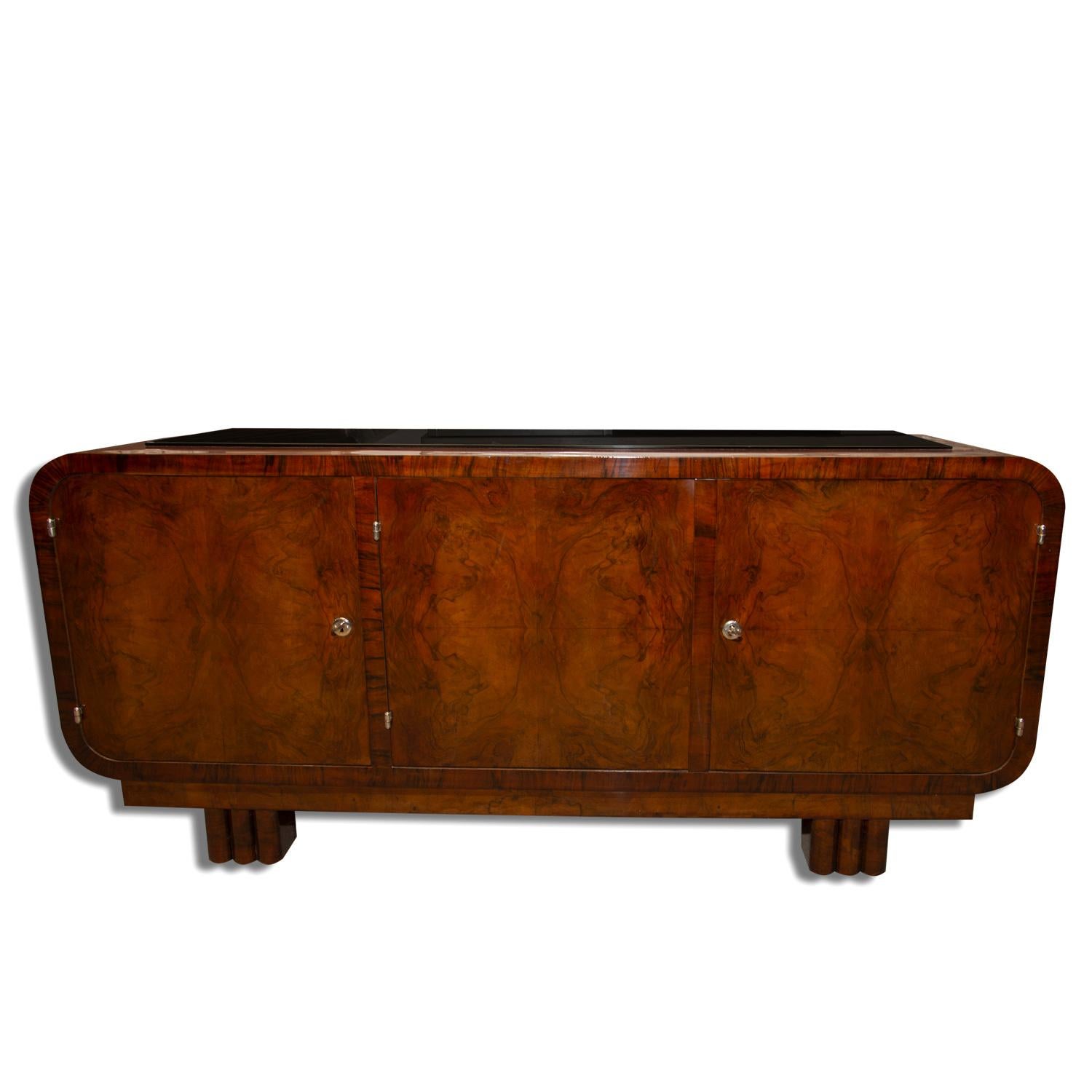 Art Deco Walnut Commode or Sideboard, 1930s, Bohemia In Excellent Condition In Prague 8, CZ
