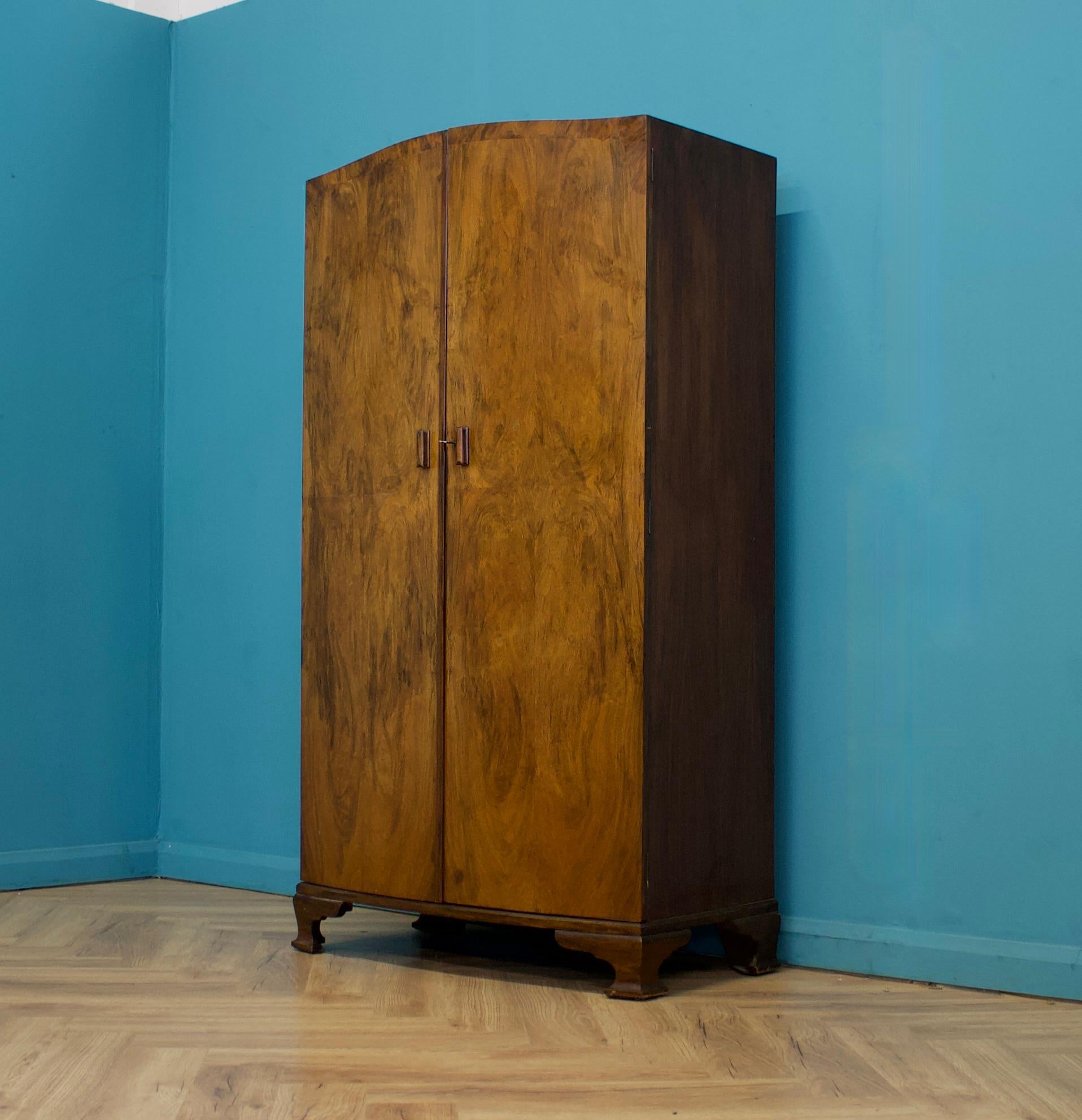 Britannico Art Deco Walnut Compact Wardrobe, 1930s in vendita