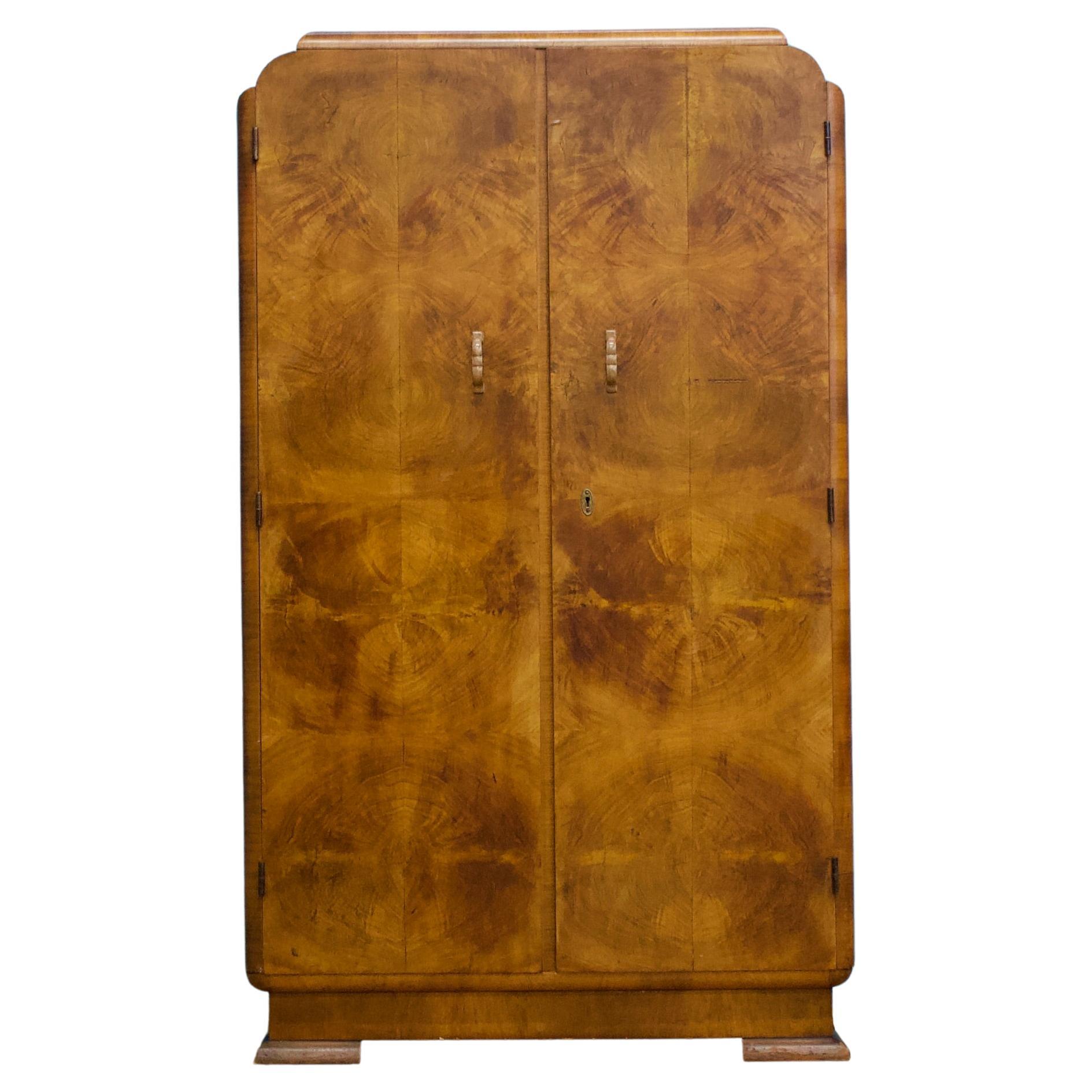 Art Deco Walnut Compact Wardrobe, 1930s