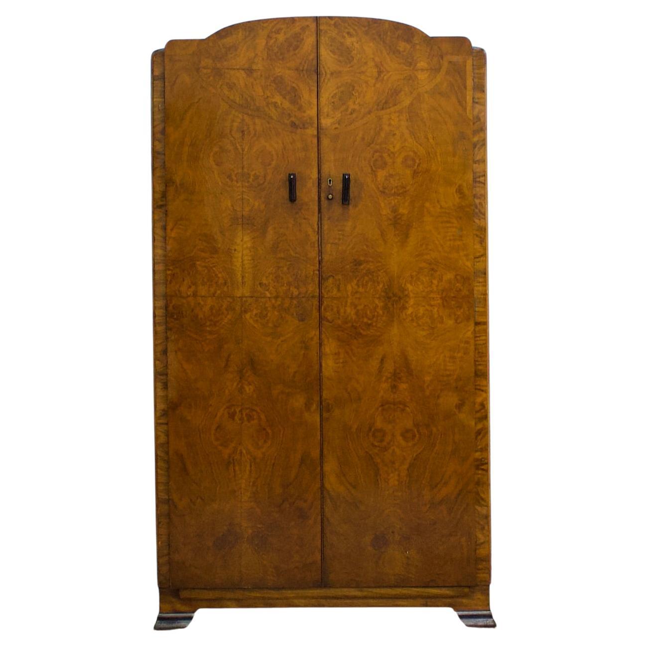 Art Deco Walnut Compact Wardrobe, 1930s