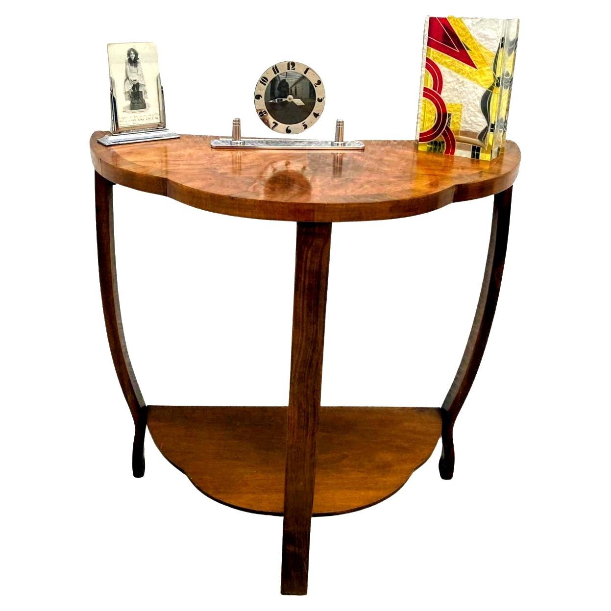 Art Deco Walnut Console, Side Table, English, c1930 For Sale 4