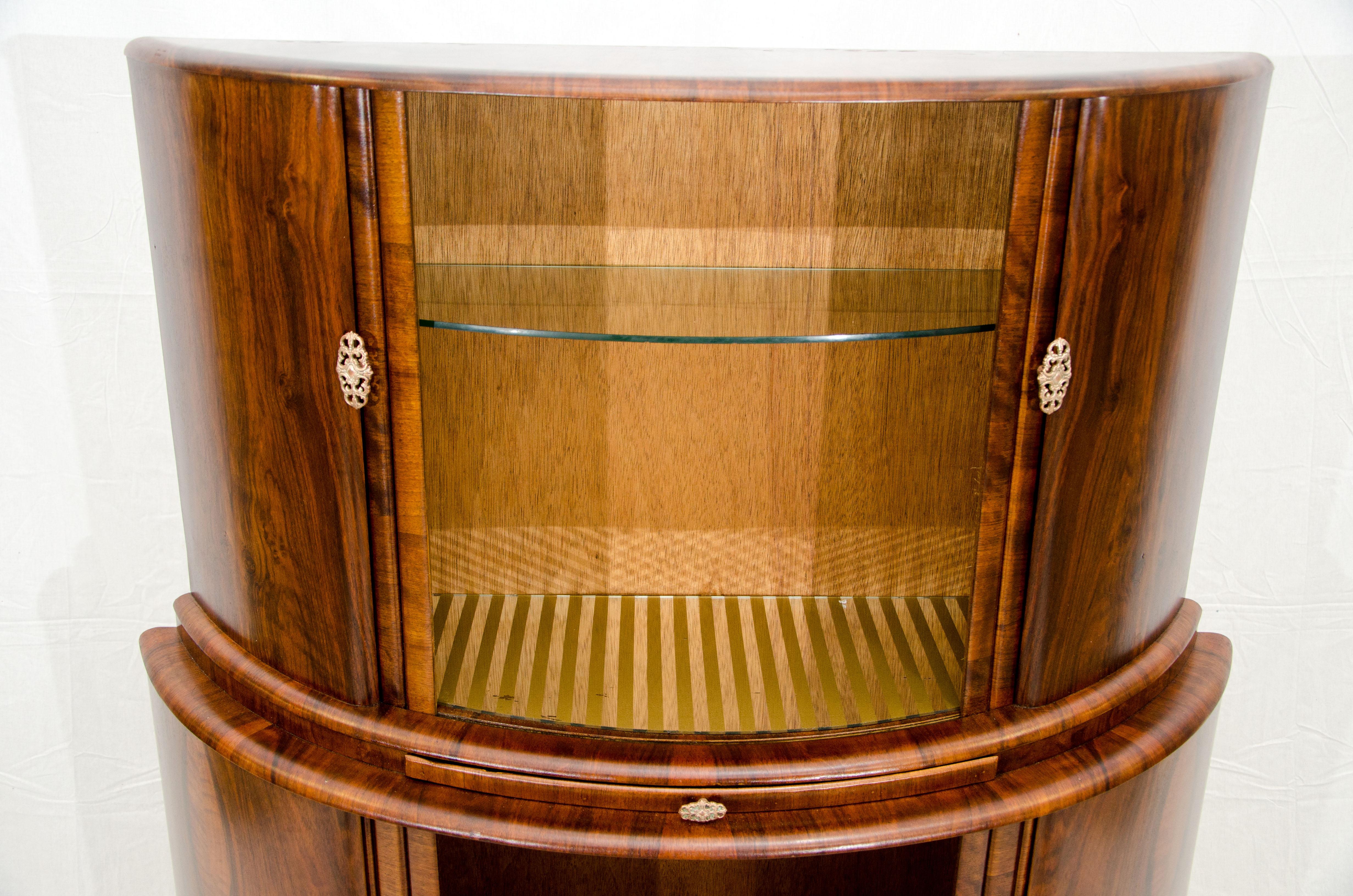 Art Deco Walnut Demilune Cocktail Bar Cabinet 3