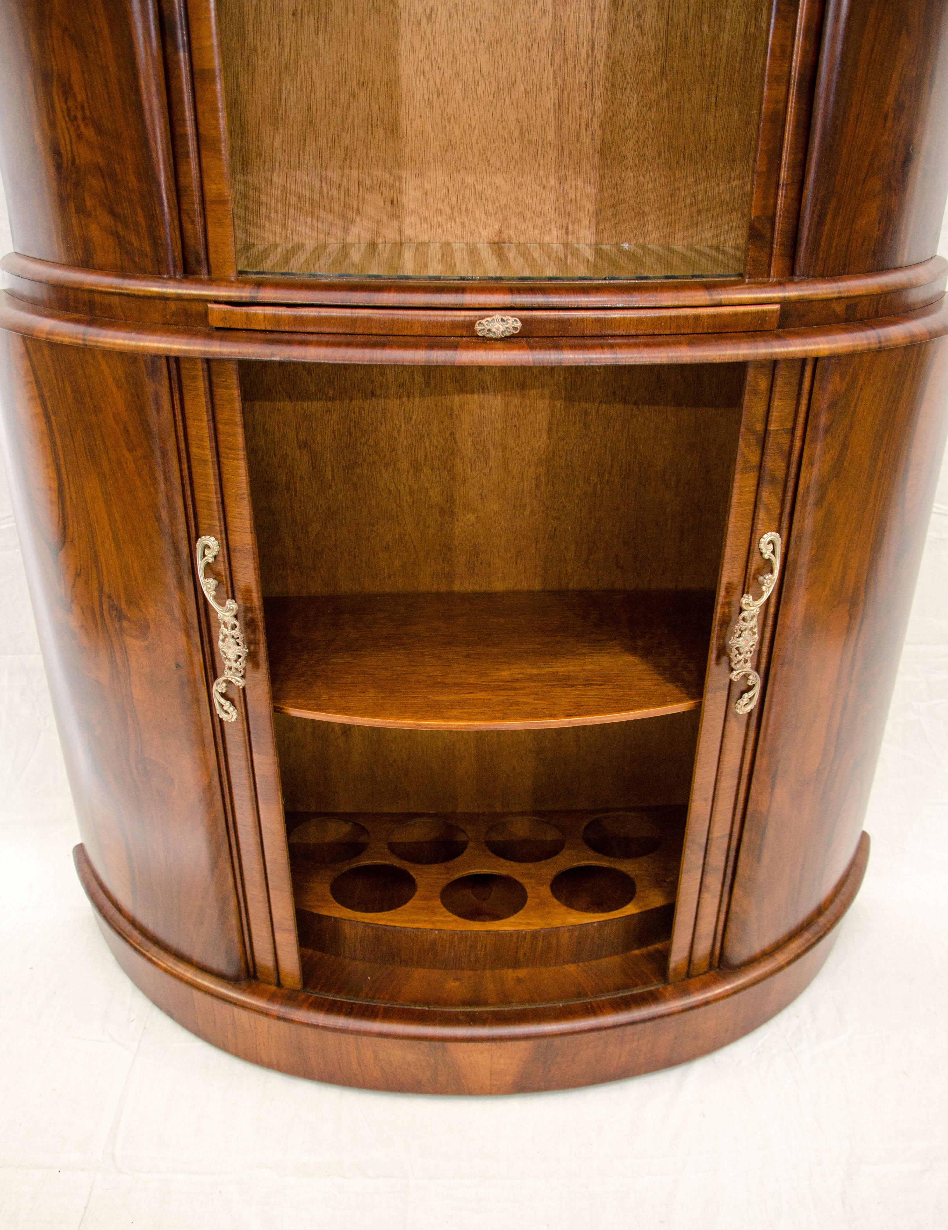 Art Deco Walnut Demilune Cocktail Bar Cabinet 5