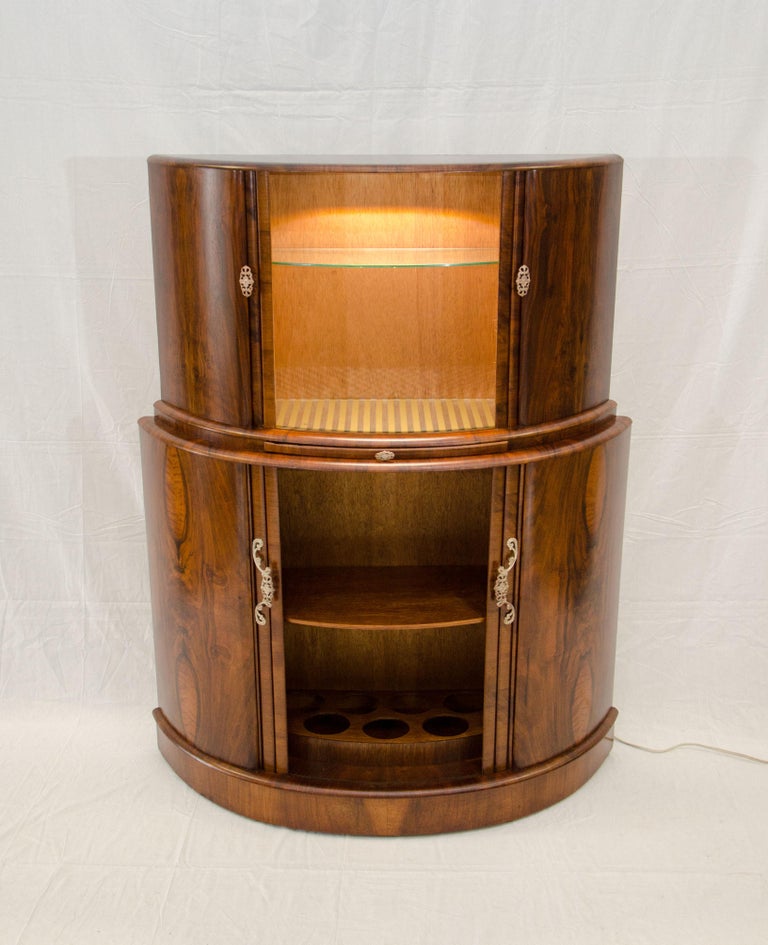 Art Deco Walnut Demilune Cocktail Bar at 1stDibs