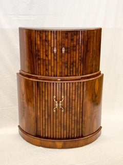 Art Deco Walnut Demilune Cocktail Bar Cabinet